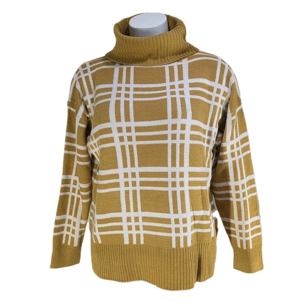 VTG Women’s Plus 4X Yellow Plaid Cowl Turtleneck Sweater NWOT Easy Essentials